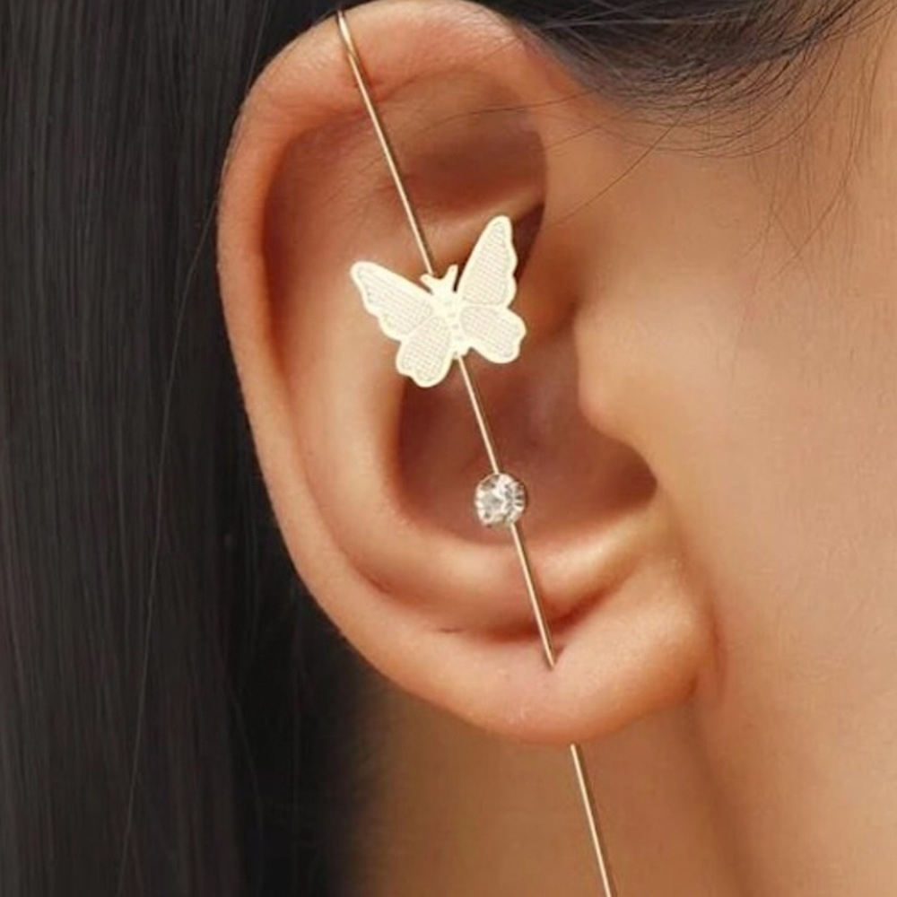 🔴𝟭𝟬/$𝟮𝟱🔴NEW Butterfly Rhinestone Ear Hook Crawler Earring - Picture 14 of 14